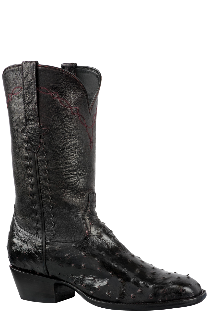 Stallion Men's Full Quill Ostrich Black Cherry Cowboy Boots Pinto Ranch