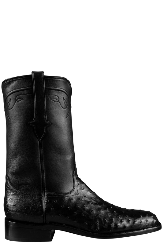 Stallion Full Quill Ostrich Roper Boots - Black