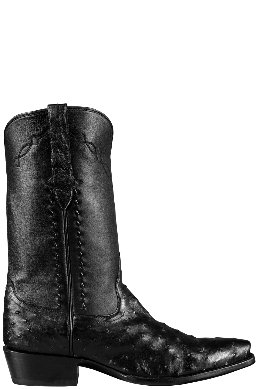 Stallion Men's Full Quill Ostrich Black Cowboy Boots Pinto Ranch