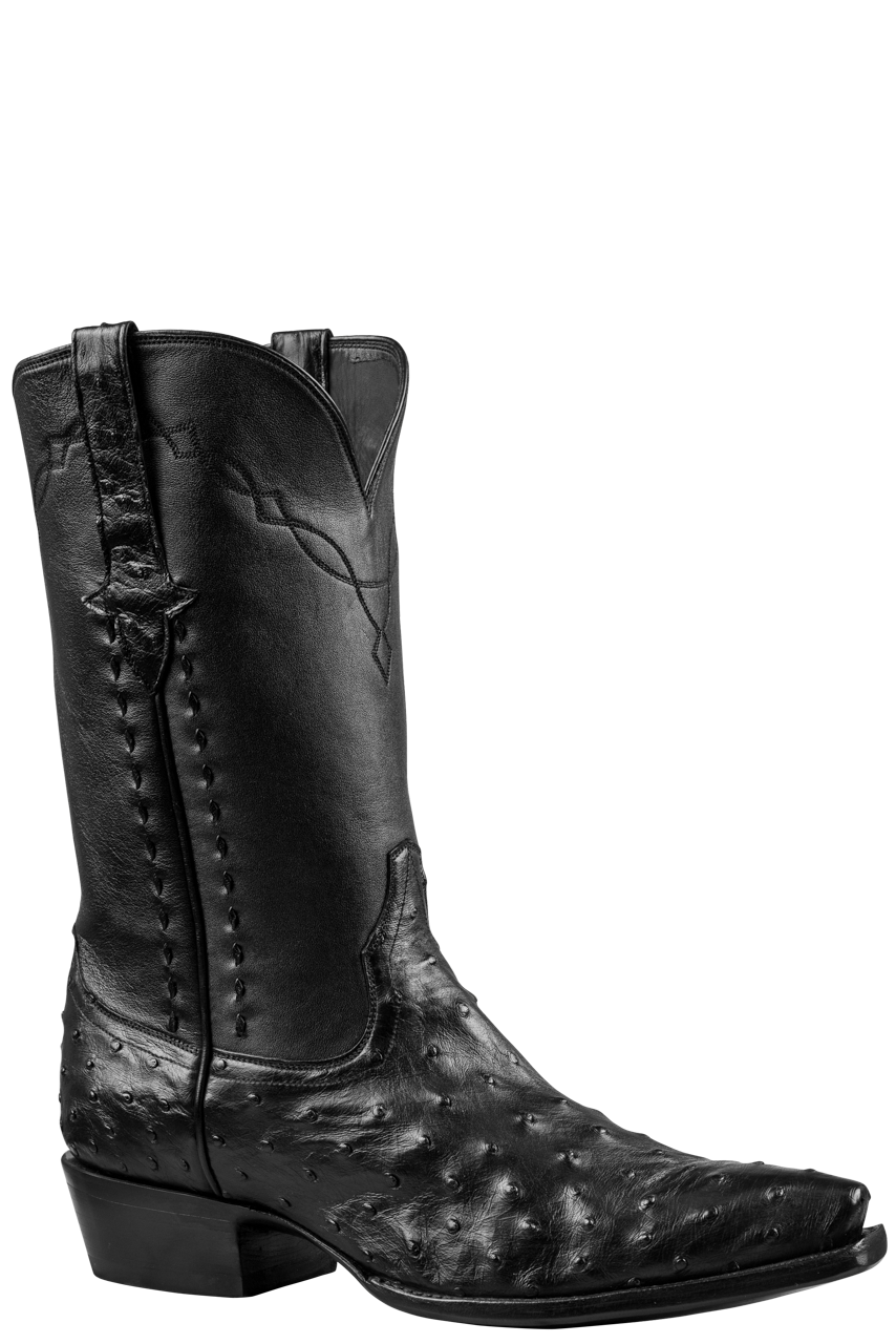 Stallion Men's Full Quill Ostrich Black Cowboy Boots Pinto Ranch
