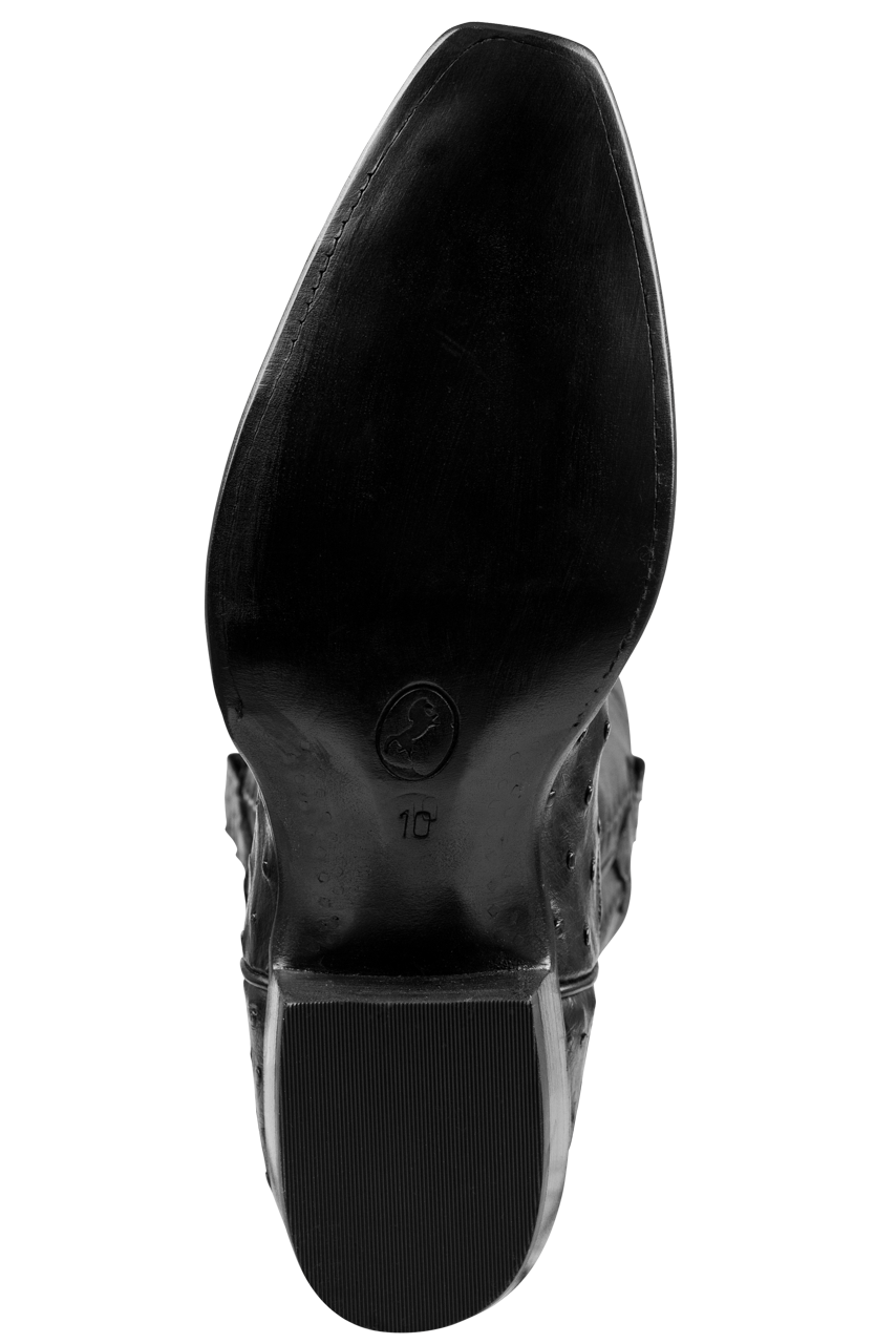 Stallion Men's Full Quill Ostrich Black Cowboy Boots Pinto Ranch