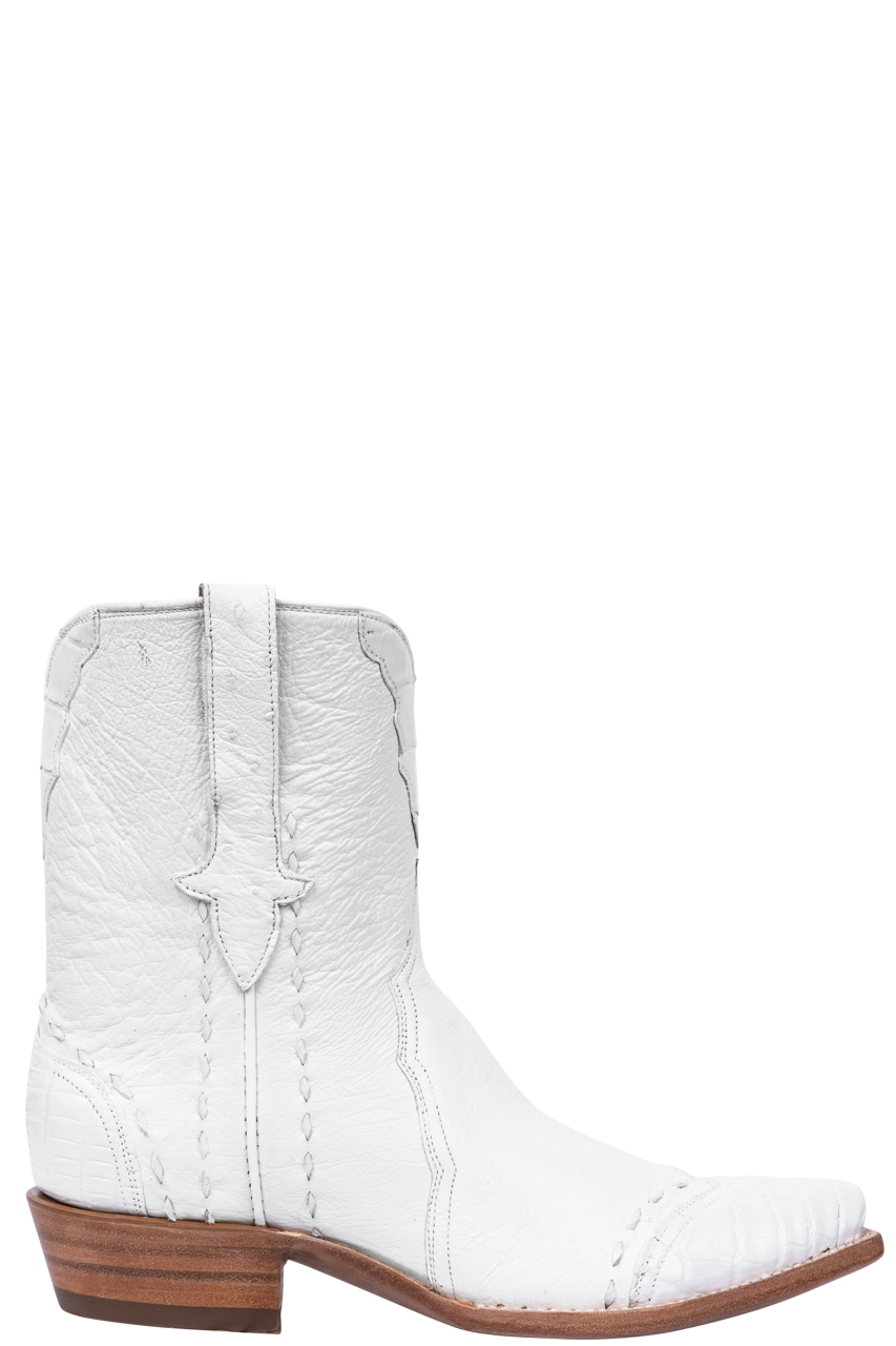 Stallion White Ostrich & Crocodile Cowgirl Boots