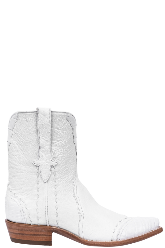 Stallion White Ostrich & Crocodile Cowgirl Boots