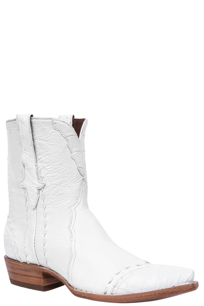 Stallion White Ostrich & Crocodile Cowgirl Boots