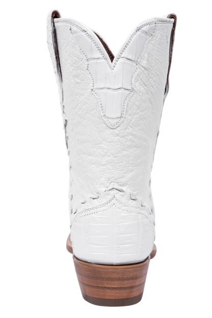 Stallion White Ostrich & Crocodile Cowgirl Boots