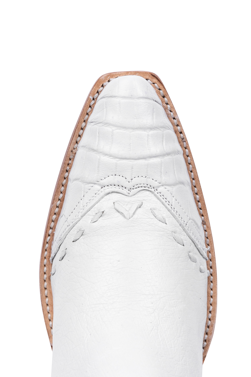 Stallion White Ostrich & Crocodile Cowgirl Boots