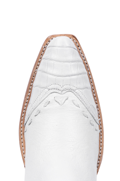 Stallion White Ostrich & Crocodile Cowgirl Boots