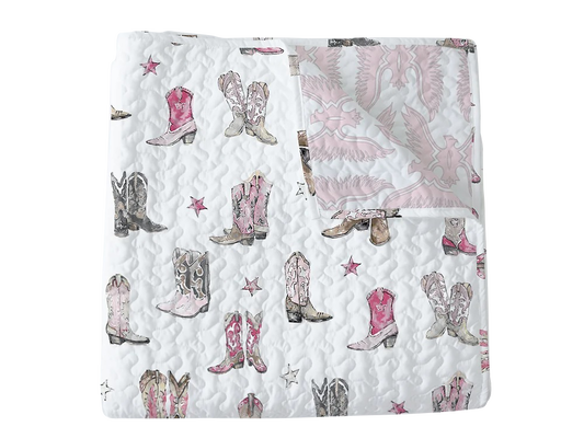 Ida Mae Thunderbird Boots Baby Blanket - Pink