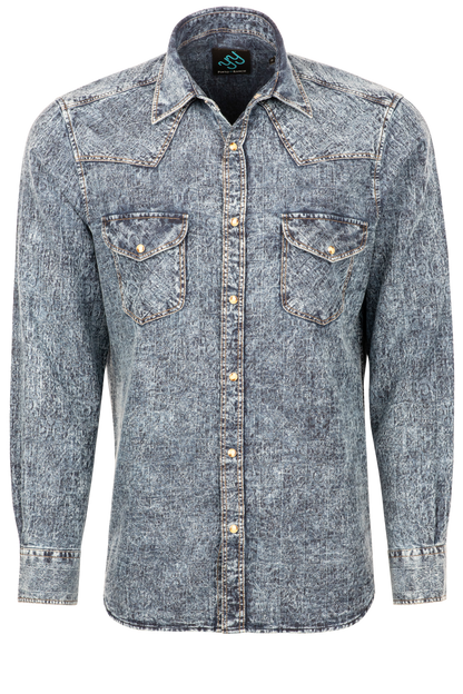 Pinto Ranch YY Collection Jacquard Washed Snap Front Shirt - Indigo