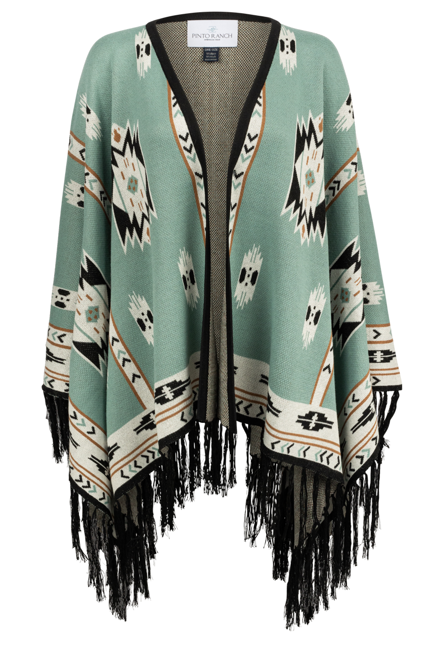 Pinto Ranch Aztec Print Cape - Light Green