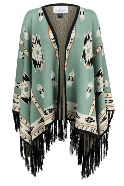 Pinto Ranch Aztec Print Cape - Light Green
