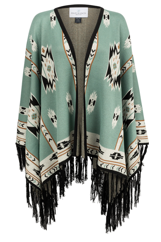Pinto Ranch Aztec Print Cape - Light Green