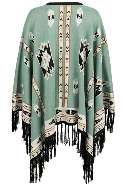 Pinto Ranch Aztec Print Cape - Light Green