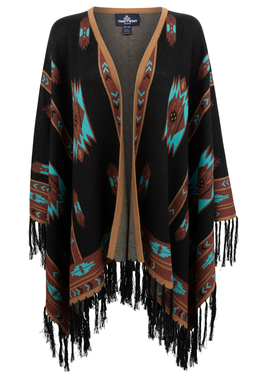 Time of the West Aztec Print Cape - Black