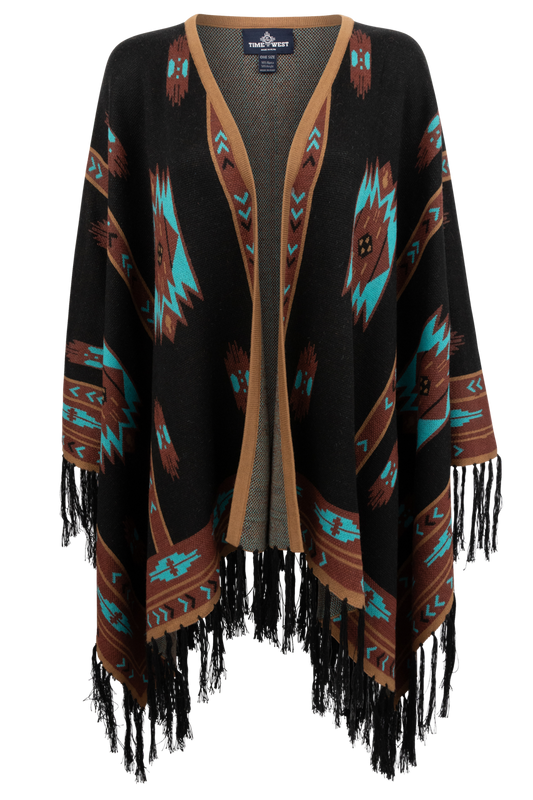 Time of the West Aztec Print Cape - Black