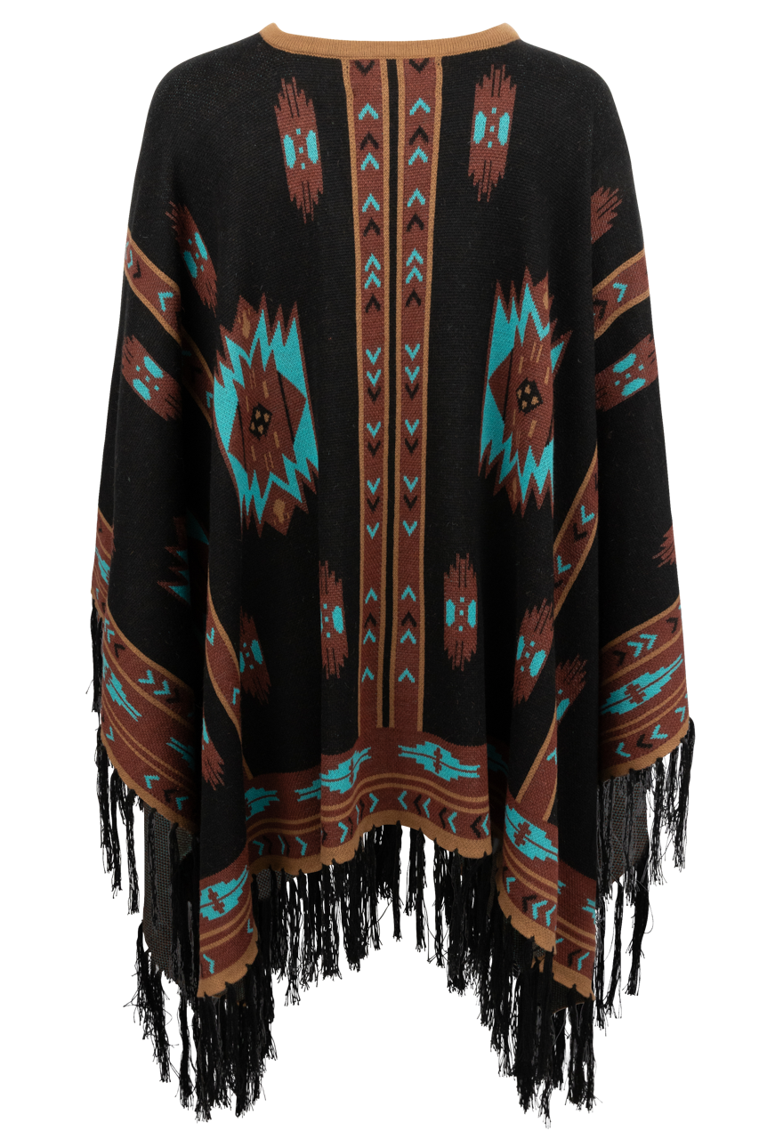 Time of the West Aztec Print Cape - Black