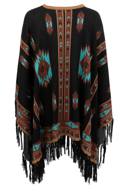 Time of the West Aztec Print Cape - Black