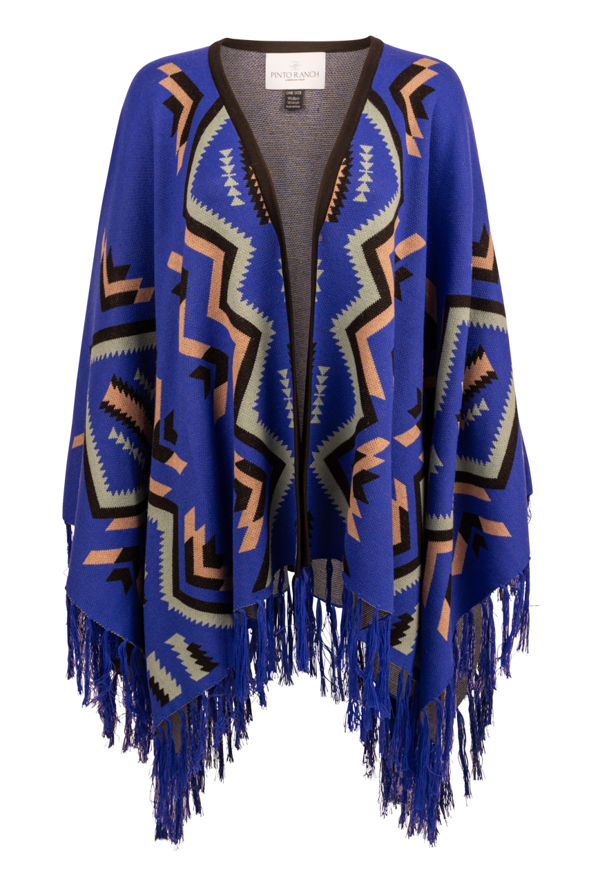 Pinto Ranch Aztec Print Cape - Sapphire