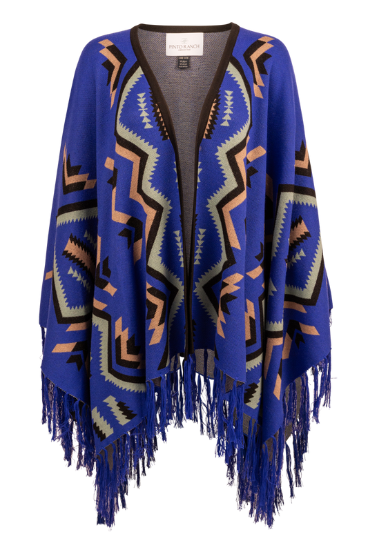 Pinto Ranch Aztec Print Cape - Sapphire