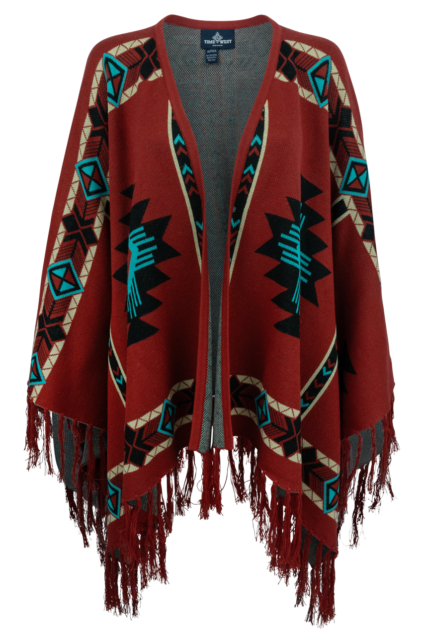 Time of the West Aztec Print Cape - Red