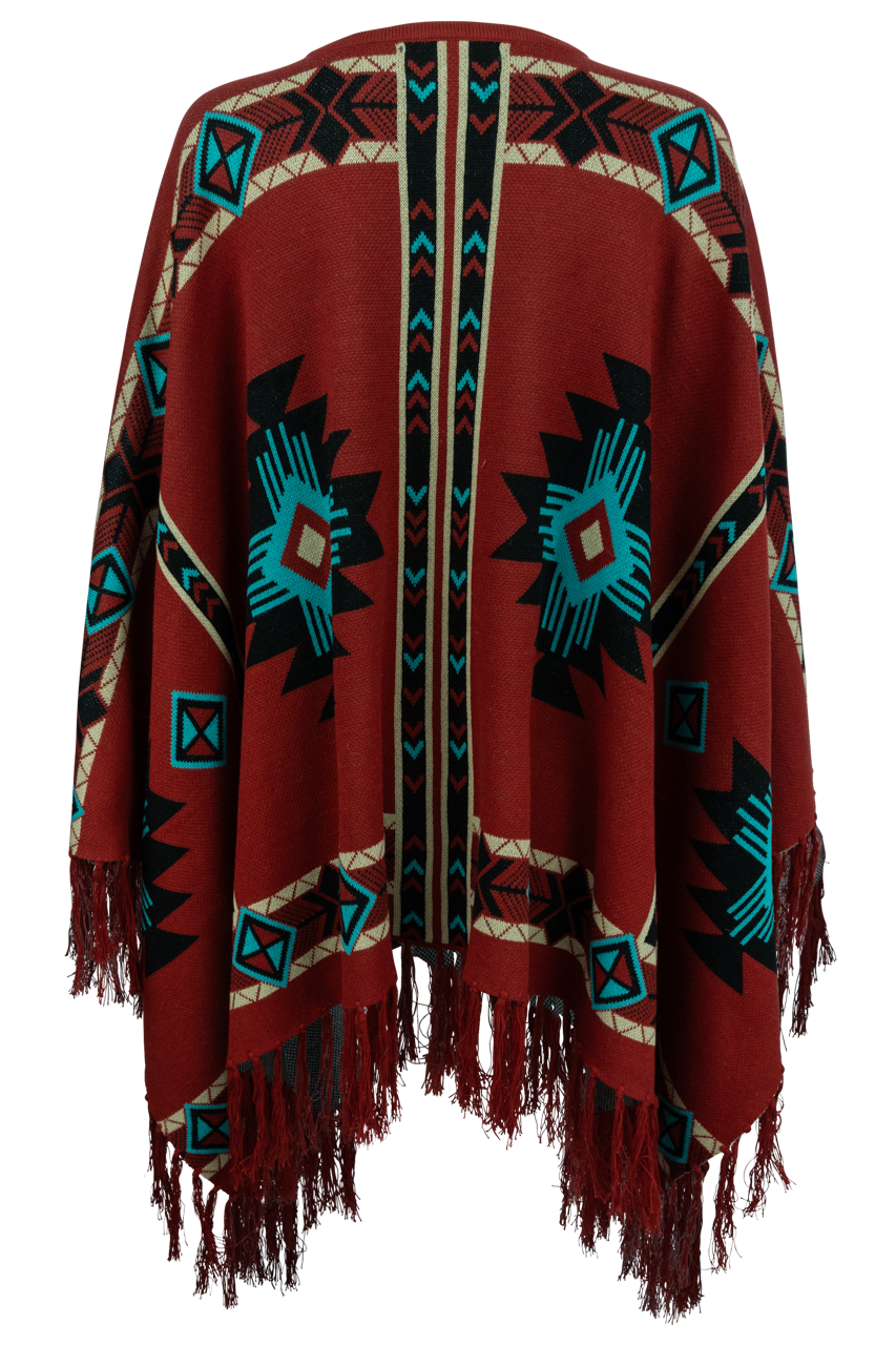 Time of the West Aztec Print Cape - Red