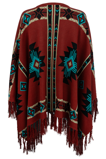 Time of the West Aztec Print Cape - Red