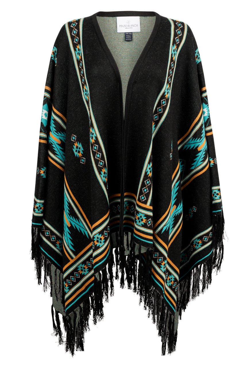 Pinto Ranch Aztec Print Cape - Black