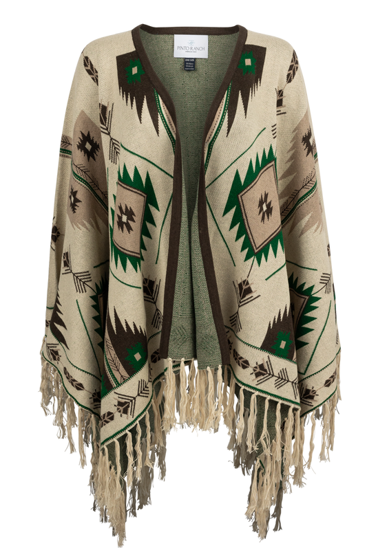Pinto Ranch Aztec Print Cape - Ivory