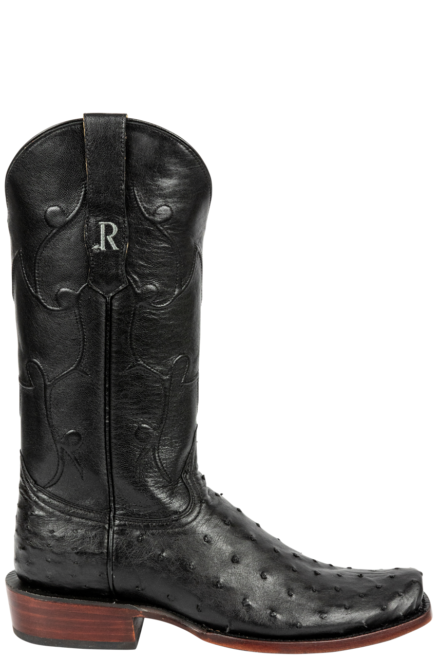 R. Watson Full Quill Ostrich and Goat Cowboy Boots - Black