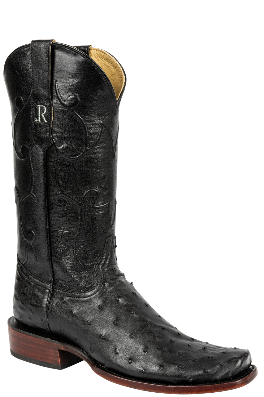 R. Watson Full Quill Ostrich and Goat Cowboy Boots - Black