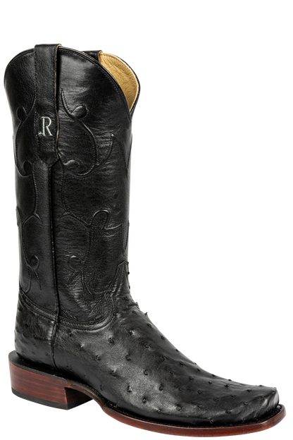 R. Watson Full Quill Ostrich and Goat Cowboy Boots - Black