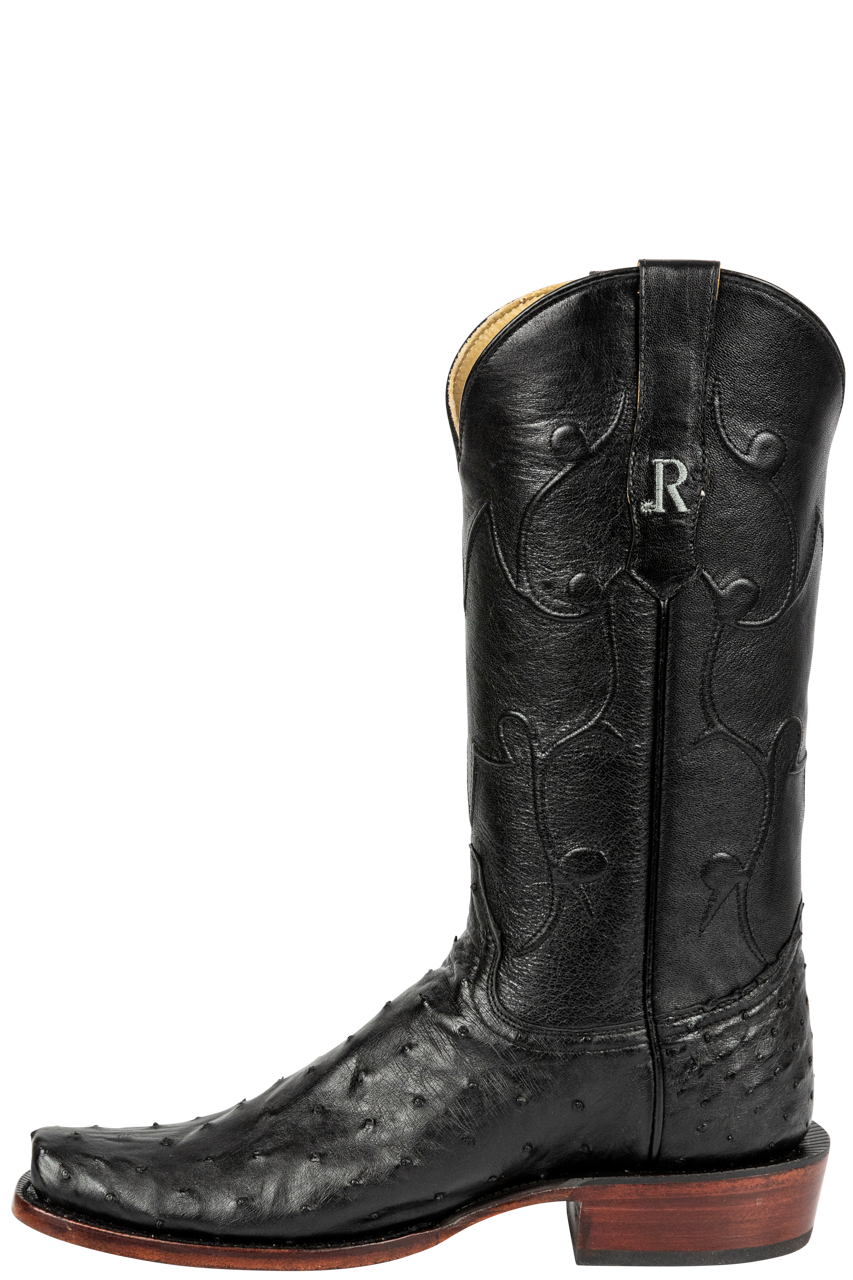R. Watson Full Quill Ostrich and Goat Cowboy Boots - Black