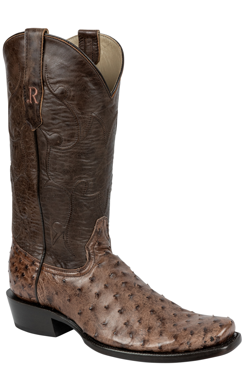 R. Watson Full Quill Ostrich and Goat Cowboy Boots - Chocolate