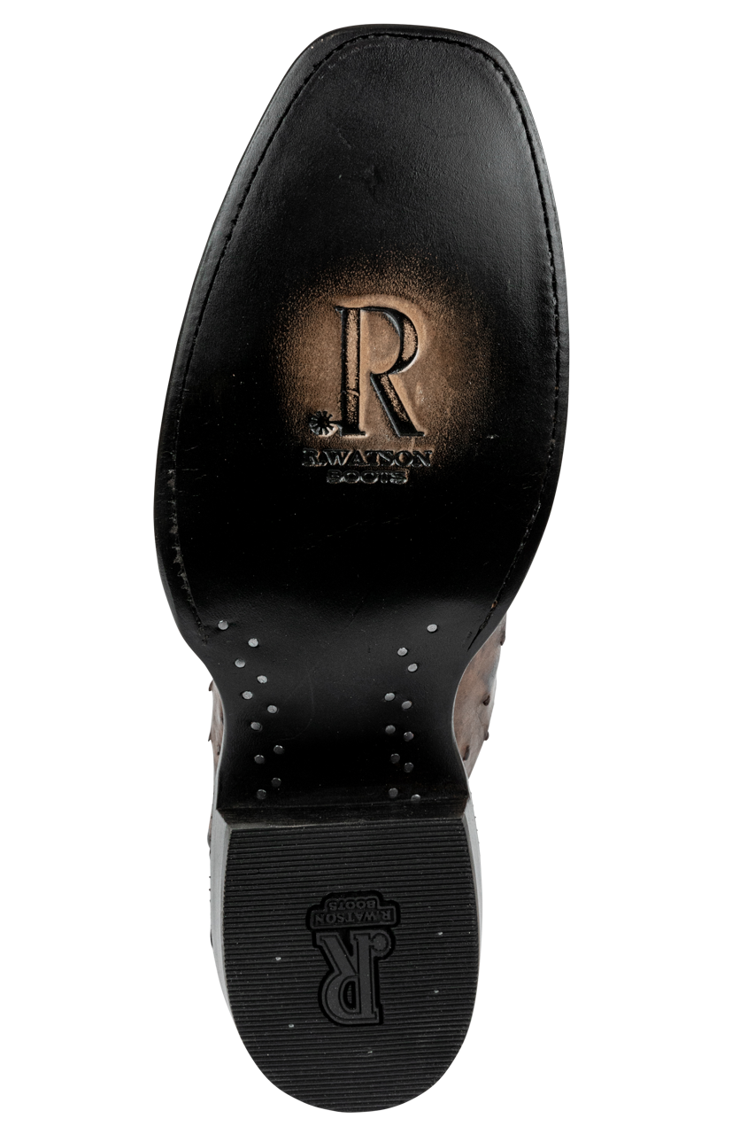 R. Watson Full Quill Ostrich and Goat Cowboy Boots - Chocolate