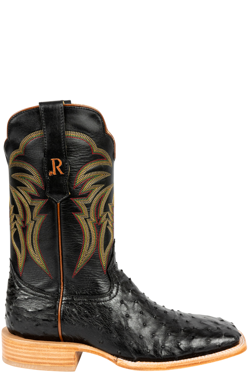 R. Watson Full Quill Ostrich Cowboy Boots - Black