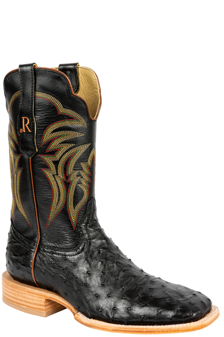 R. Watson Full Quill Ostrich Cowboy Boots - Black