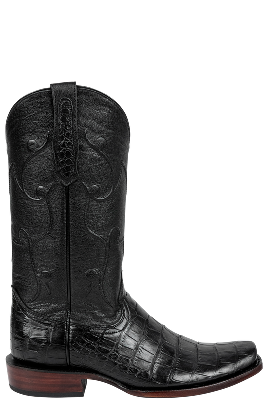 R. Watson Nile Crocodile Narrow Cowboy Boots - Black