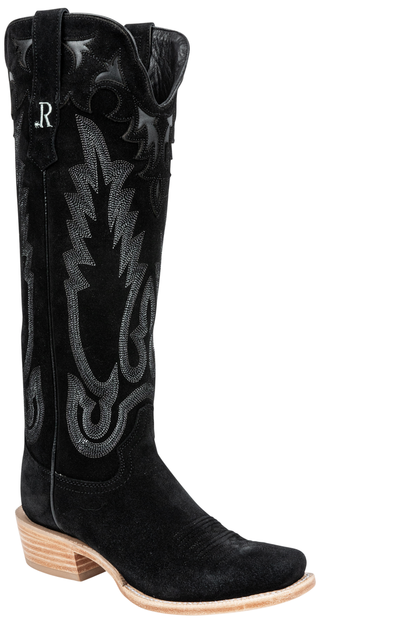 R. Watson Roughout Narrow Cowgirl Boots - Black