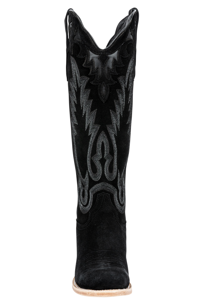 R. Watson Roughout Narrow Cowgirl Boots - Black