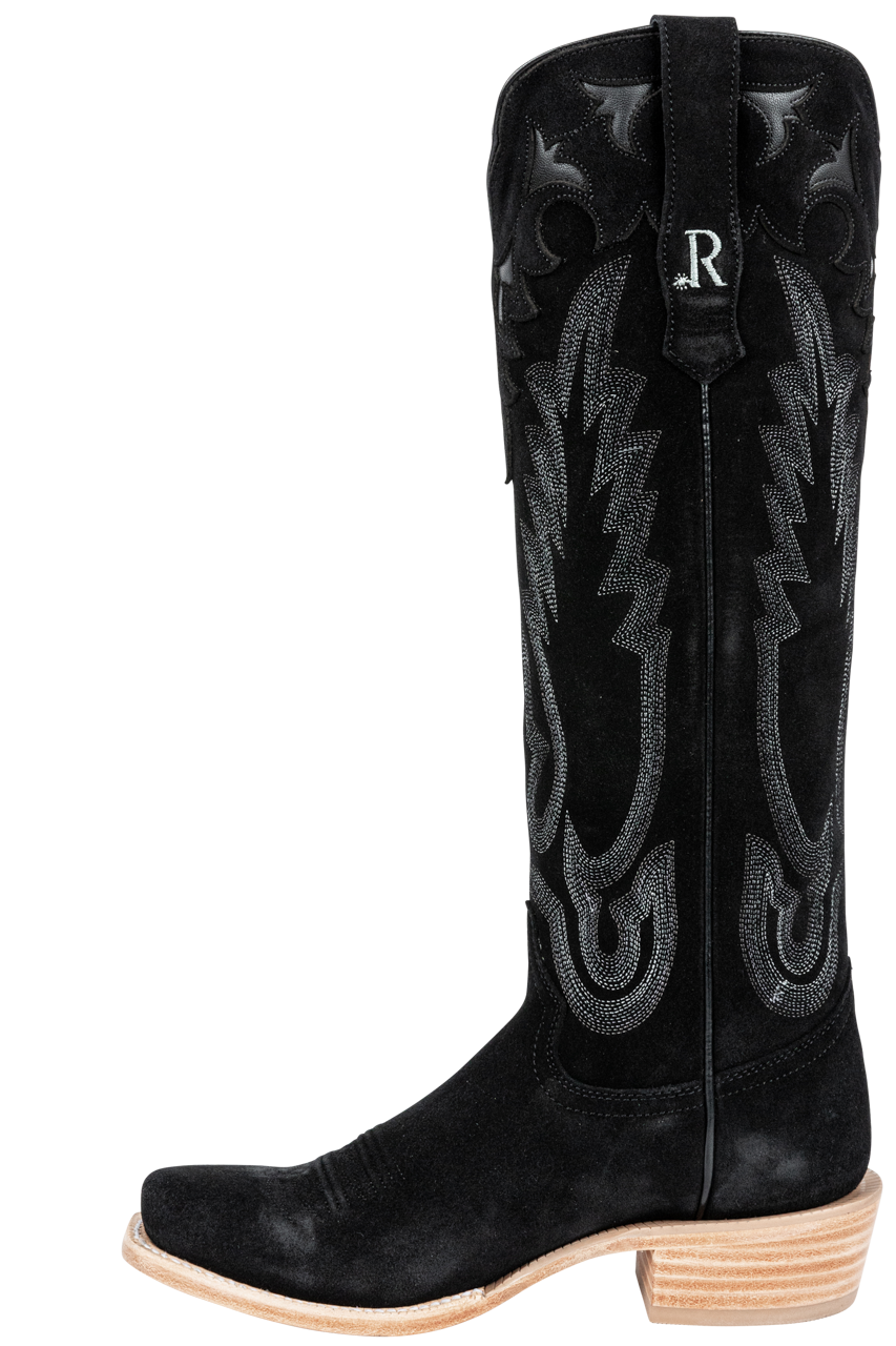 R. Watson Roughout Narrow Cowgirl Boots - Black