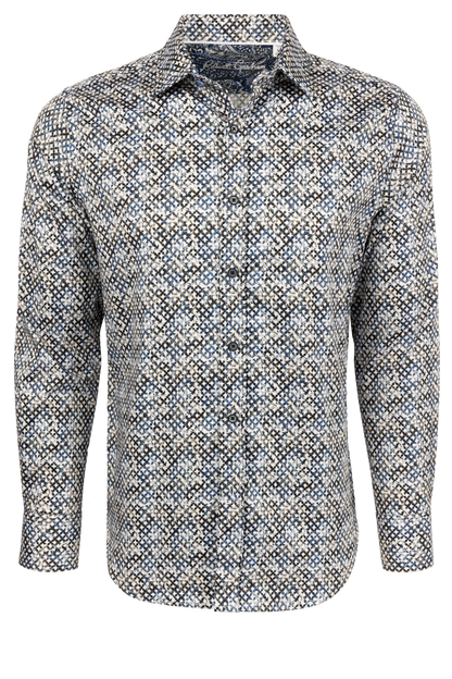 robert graham dress shirts Fardella Long Sleeve Button Down Shirt a bold floral layout plays against a geometric backdrop Robert Graham Hudson Long Sleeve