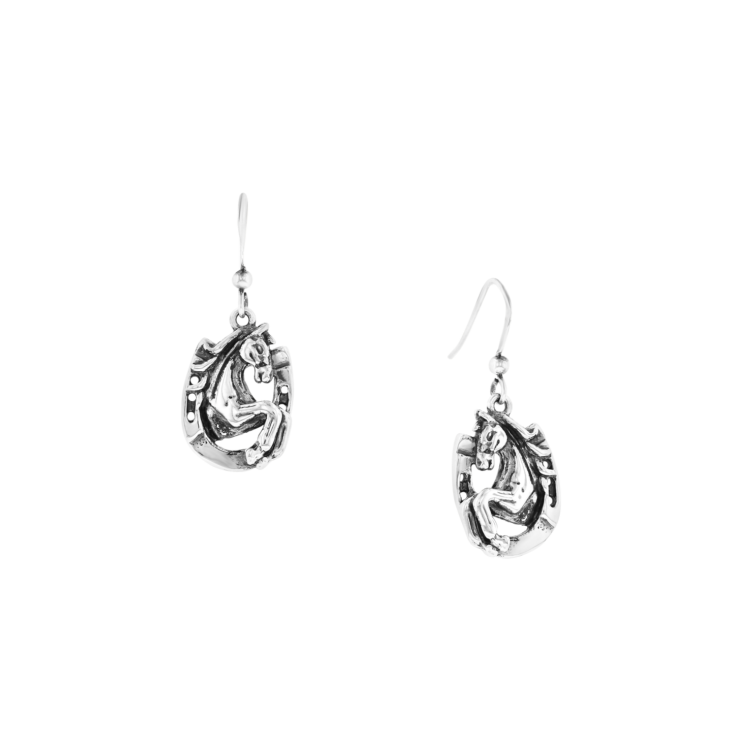 Sterling Silver Horse in Horseshoe French Wire Earrings