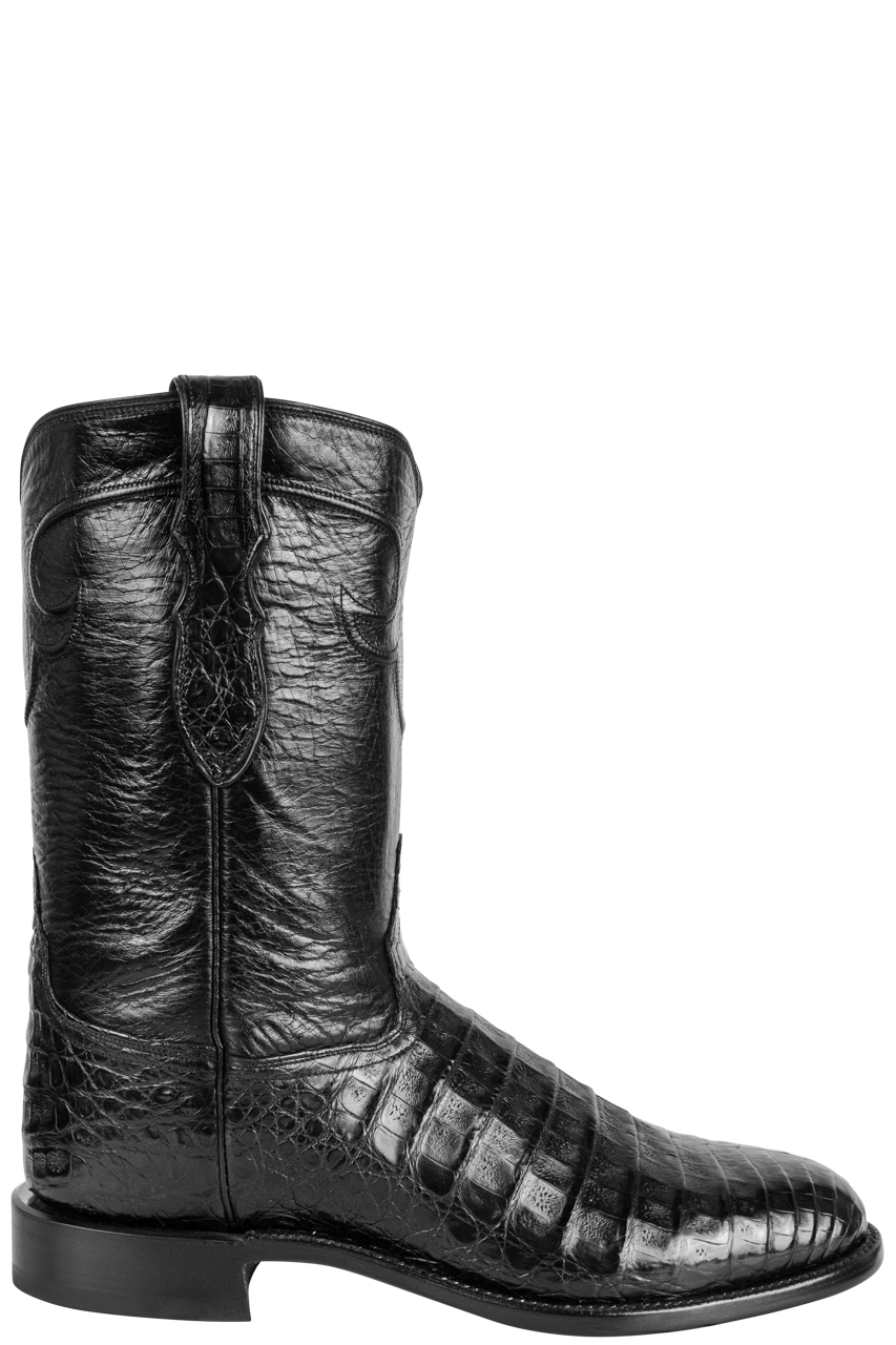 Tony Lama Caiman Belly Roper Boots - Black