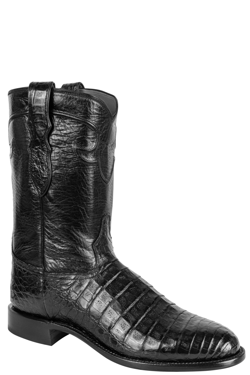 Tony Lama Caiman Belly Roper Boots - Black