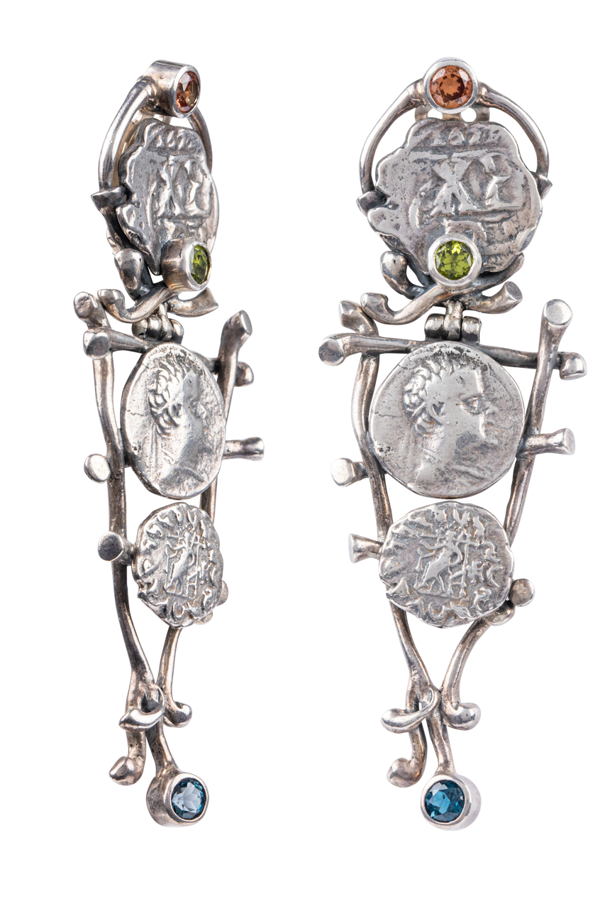 Sterling Silver Coin Statement Earrings