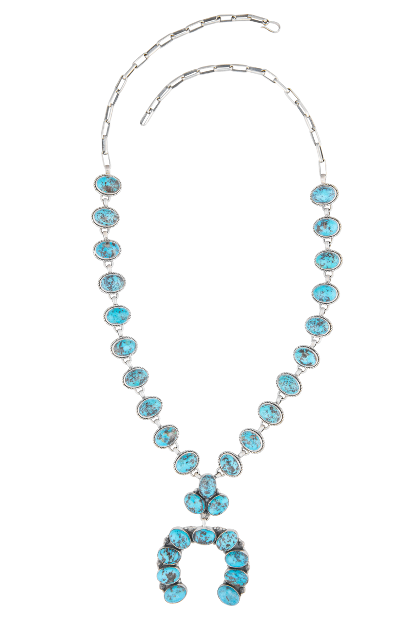 Turquoise Stone Squash Blossom Necklace