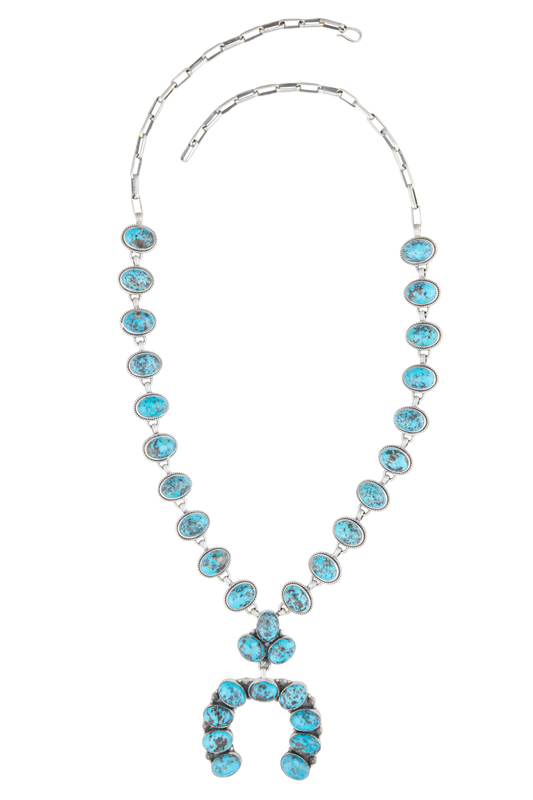Turquoise Stone Squash Blossom Necklace