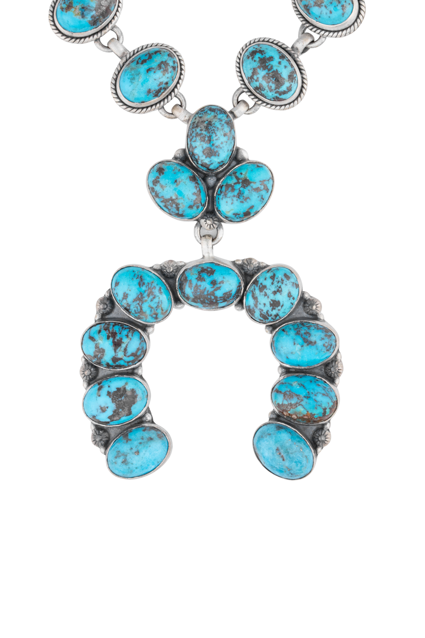 Turquoise Stone Squash Blossom Necklace