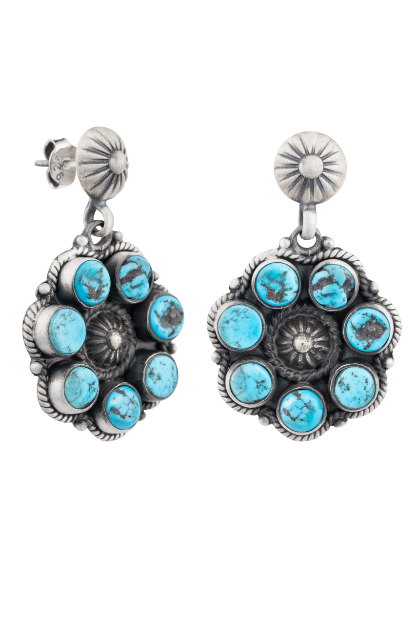 Sterling Silver Turquoise Cluster Flower Earrings