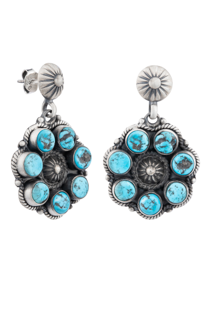 Sterling Silver Turquoise Cluster Flower Earrings